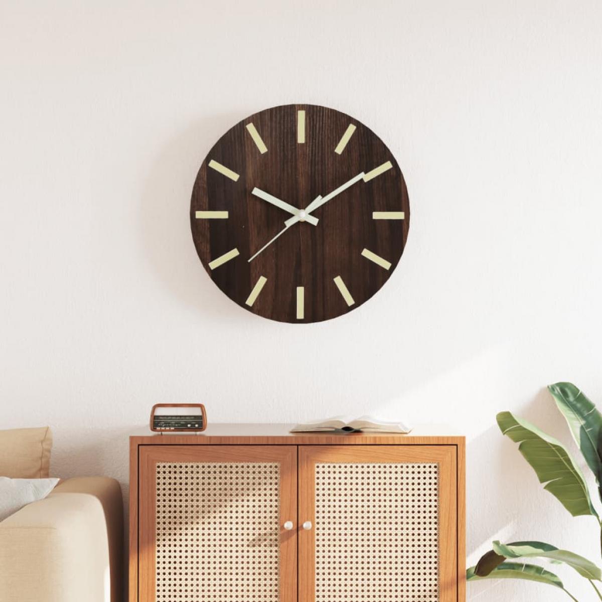 Reloj de pared con escalas y agujas luminosas marrón Ø30 cm