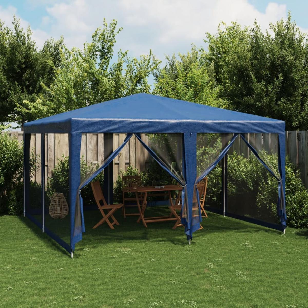 Carpa para fiestas con 8 paredes de malla HDPE azul 4x4 m