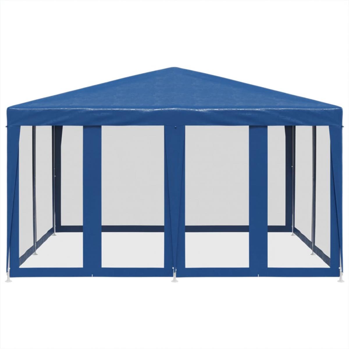 Carpa para fiestas con 8 paredes de malla HDPE azul 4x4 m
