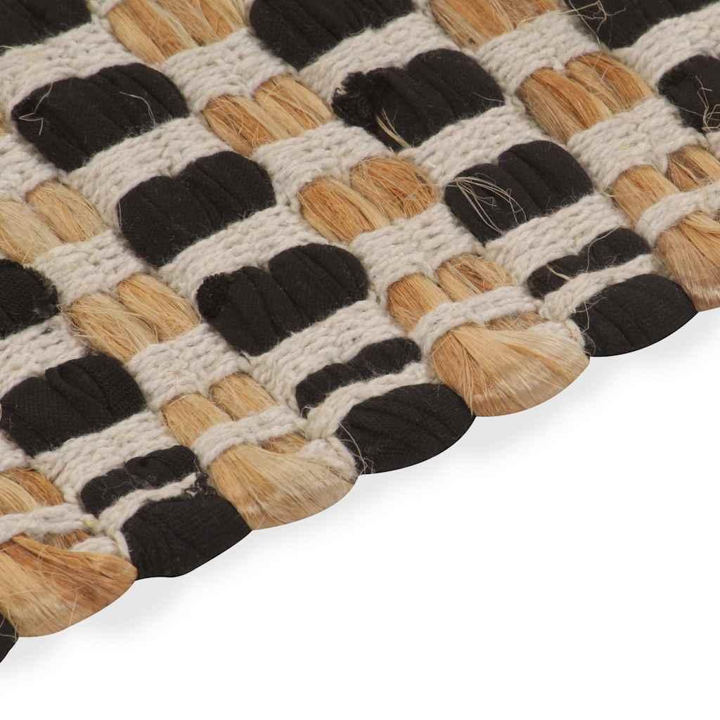 Alfombra de baño tejida a mano de yute y tela natural y negra