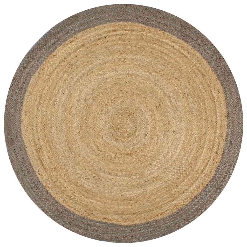 Alfombra hecha a mano de yute con borde gris oscuro 120 cm