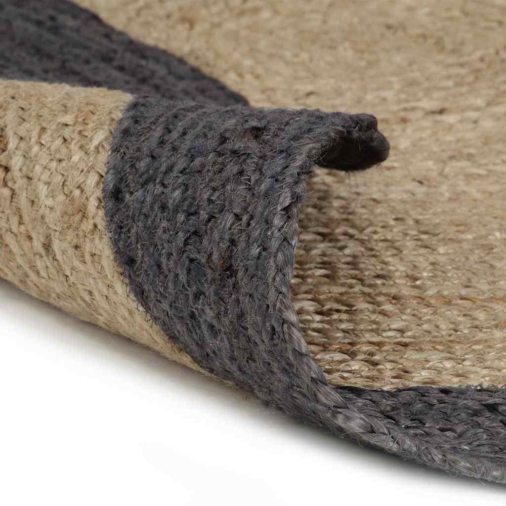 Alfombra hecha a mano de yute con borde gris oscuro 120 cm