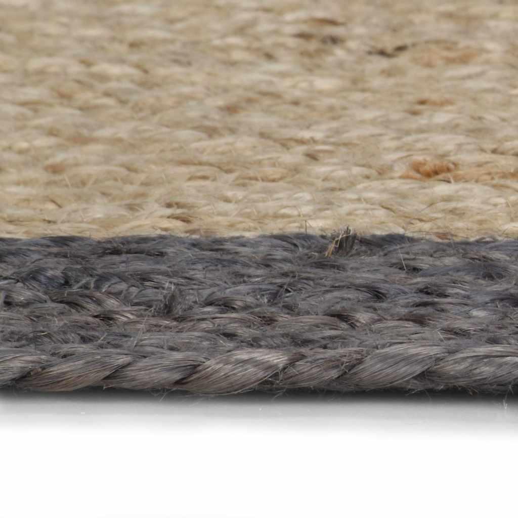 Alfombra hecha a mano de yute con borde gris oscuro 120 cm