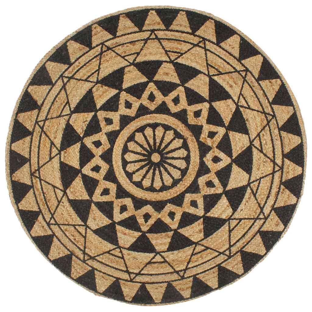 Alfombra de yute tejida a mano estampado marrón oscuro 150 cm