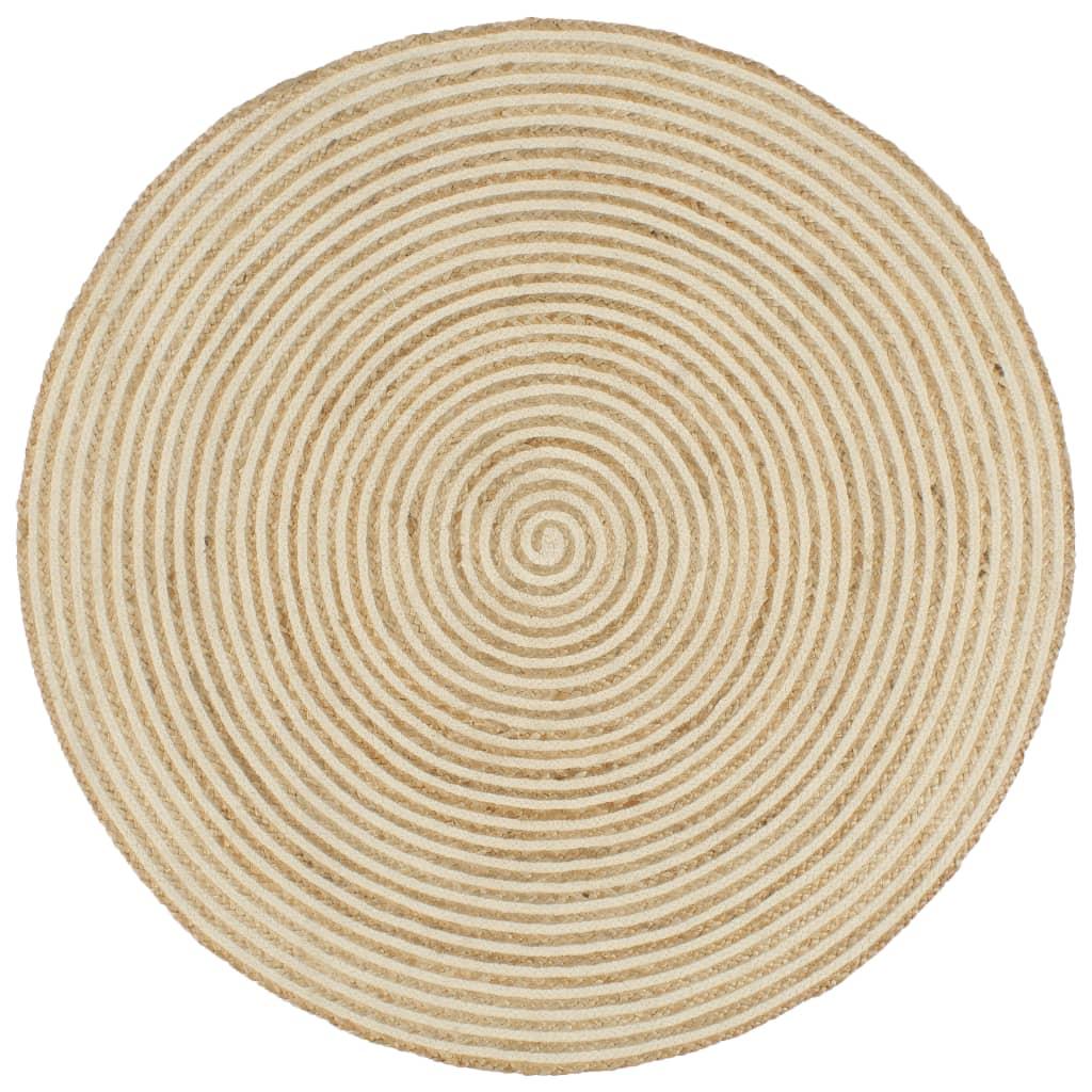 Alfombra de yute tejida a mano diseño espiral blanco 120 cm