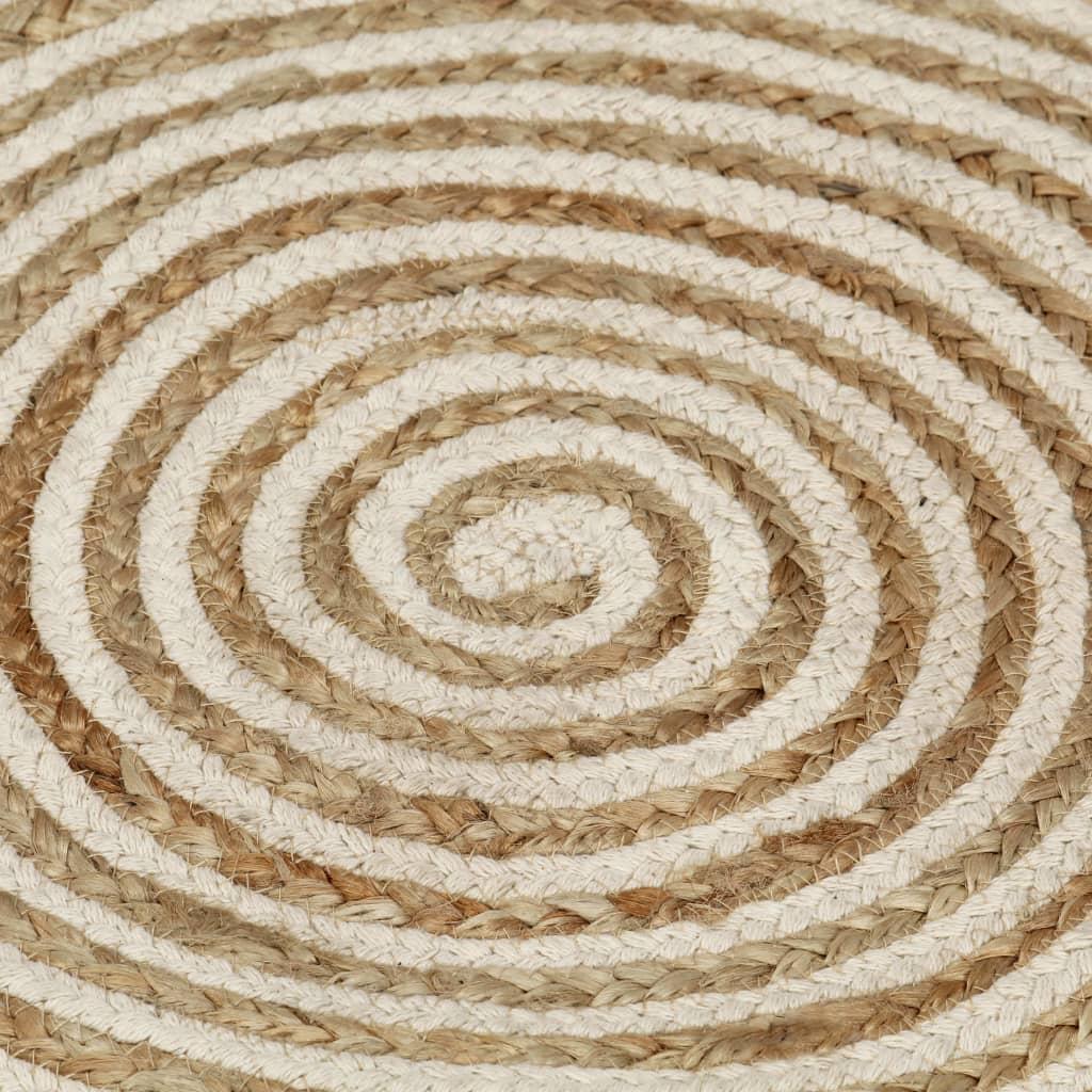 Alfombra de yute tejida a mano diseño espiral blanco 120 cm