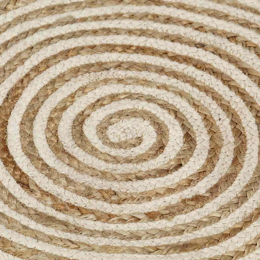 Alfombra de yute tejida a mano diseño espiral blanco 120 cm
