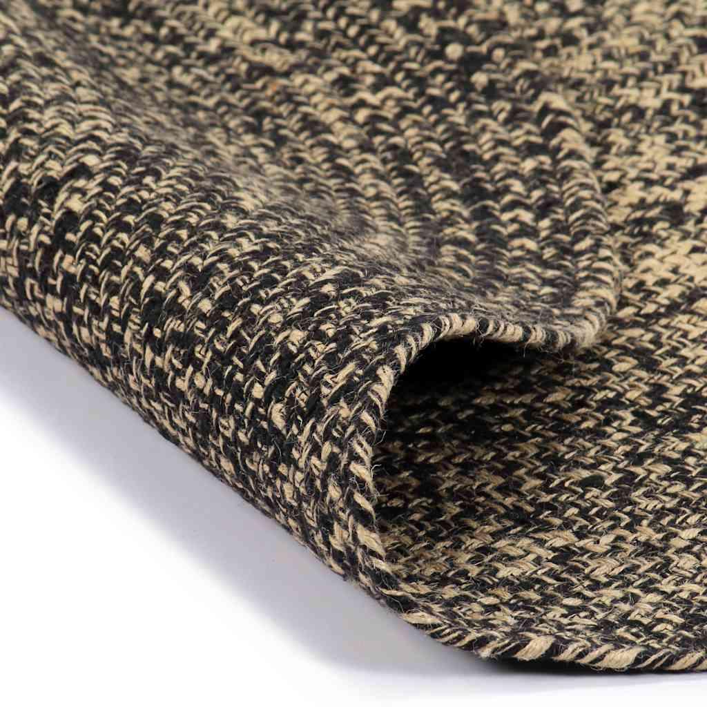 Alfombra de yute tejida a mano negro y natural 90 cm