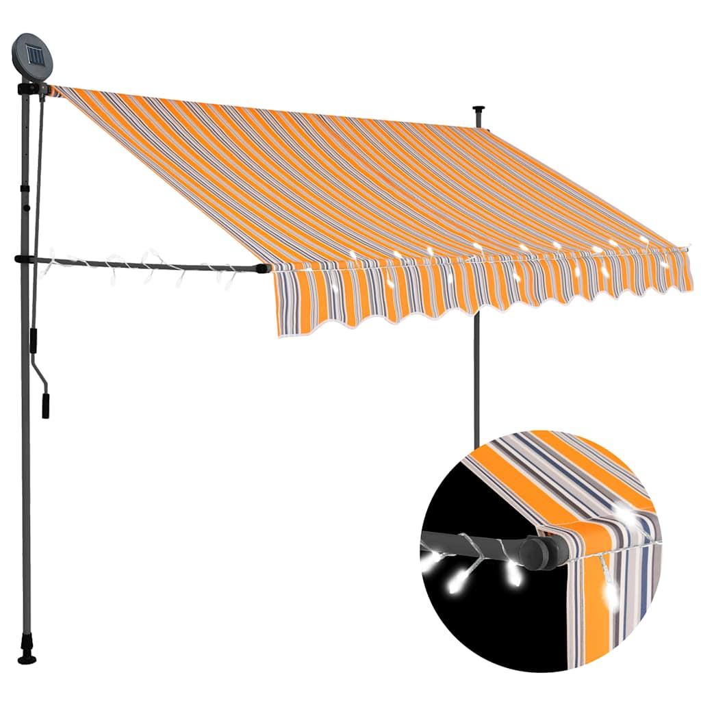 Toldo retráctil manual con LED amarillo y blanco 450x300 cm