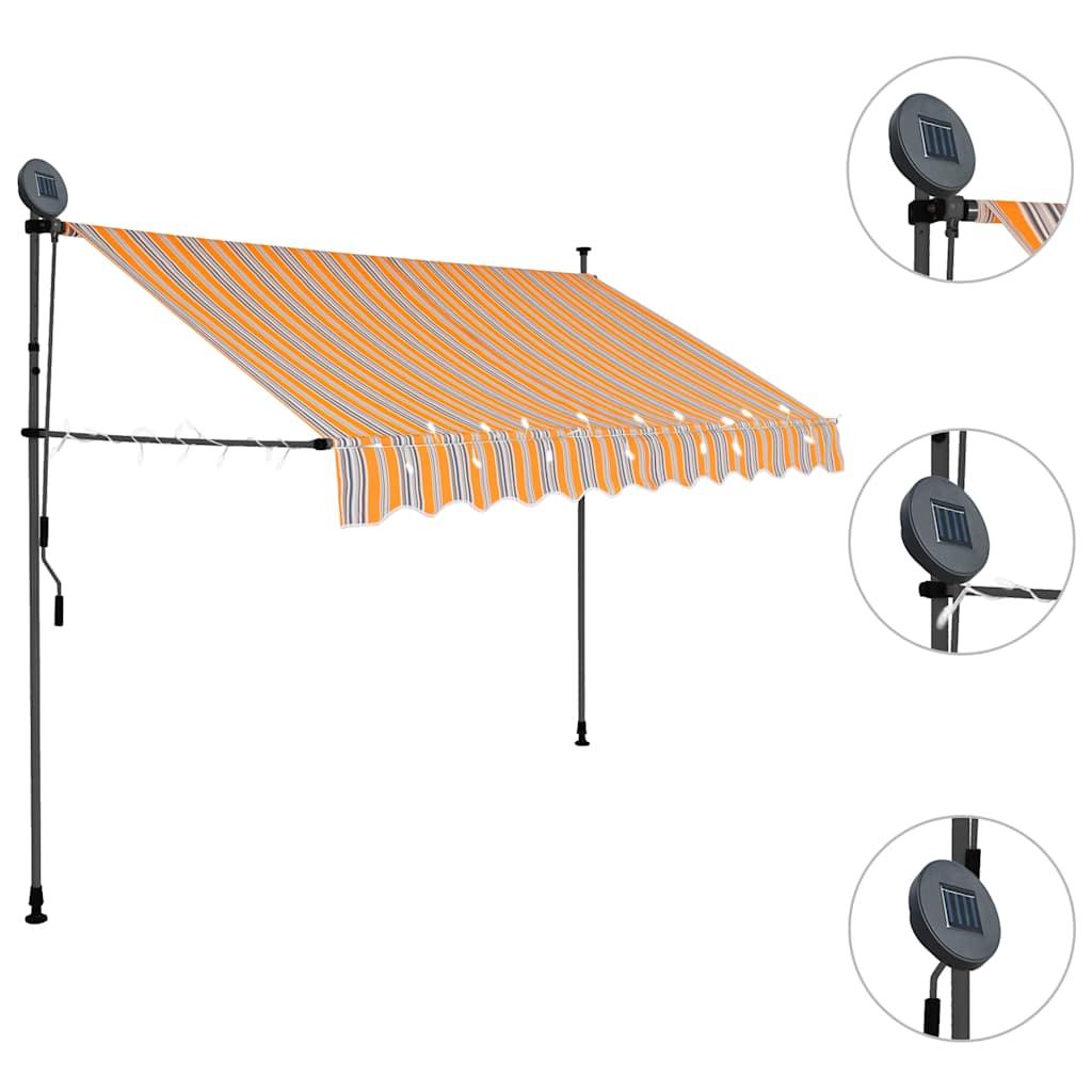 Toldo retráctil manual con LED amarillo y blanco 450x300 cm