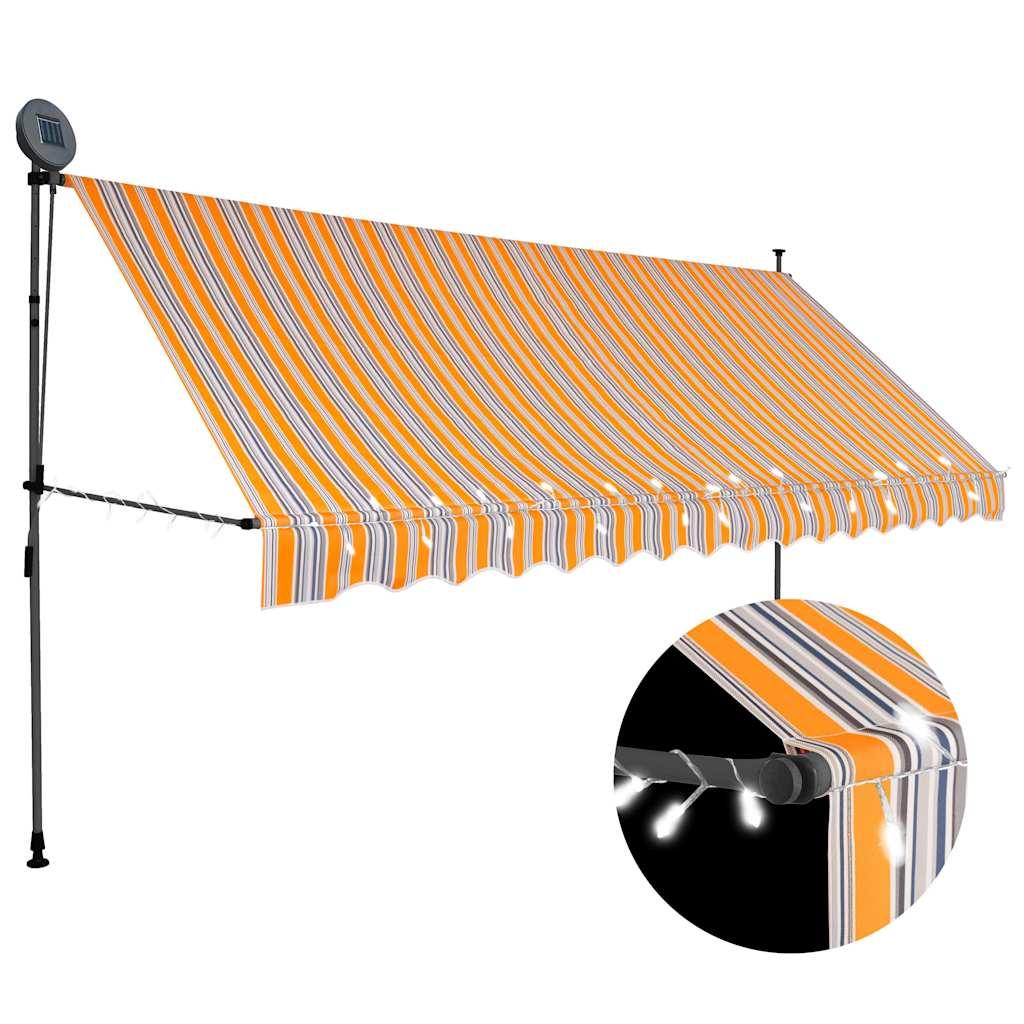 Toldo retráctil manual con LED amarillo y blanco 450x300 cm