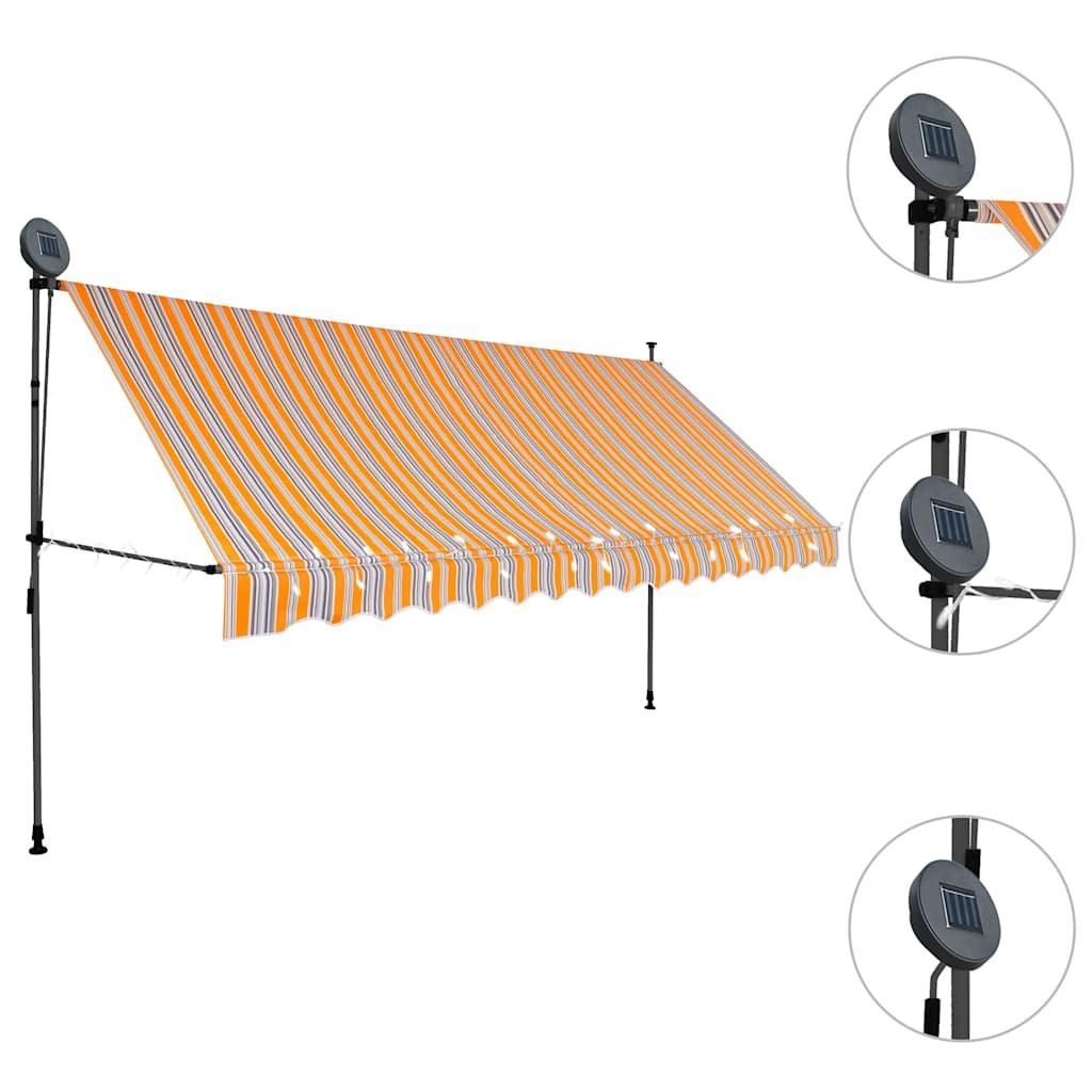 Toldo retráctil manual con LED amarillo y blanco 450x300 cm