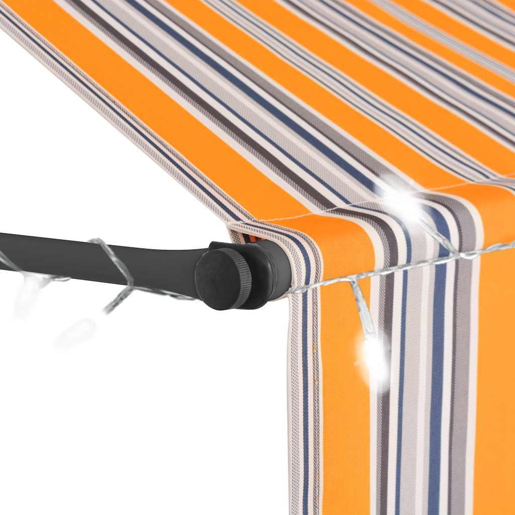 Toldo retráctil manual con LED amarillo y blanco 450x300 cm