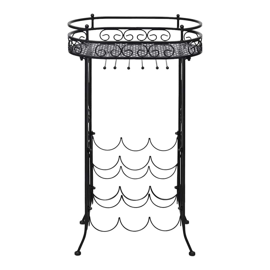 Botellero de metal con soportes para copas para 9 botellas