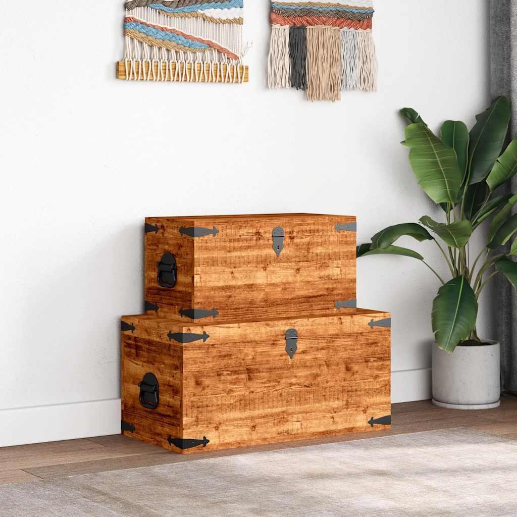 Juego de cofres de almacenamiento 2 uds madera de mango rugosa
