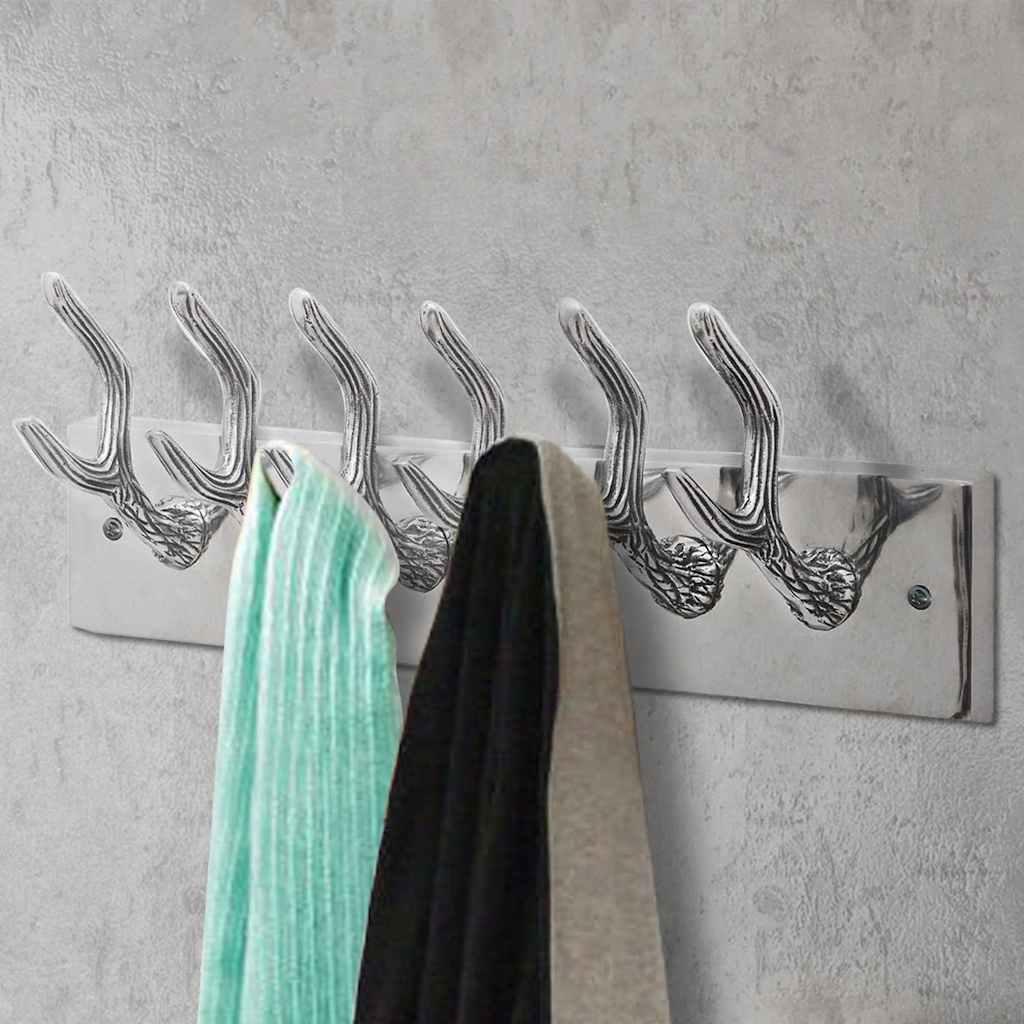 Colgador de aluminio con ganchos para ropa, abrigos (Plateado)