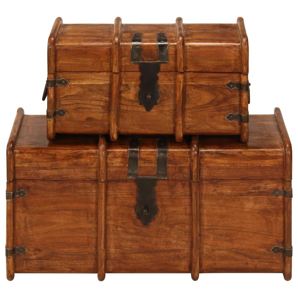 Juego de cofres 2 piezas madera maciza de acacia acabado miel