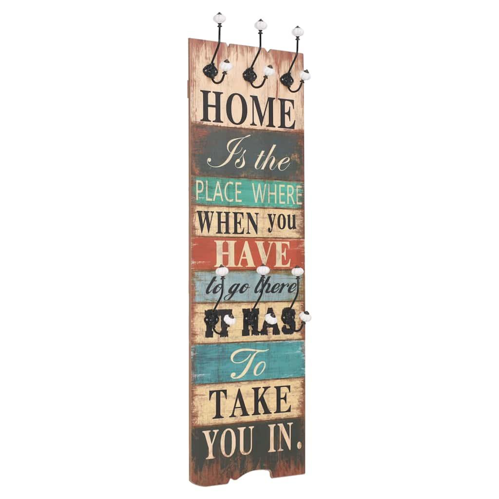 Perchero de pared HOME IS con 6 ganchos 120x40 cm