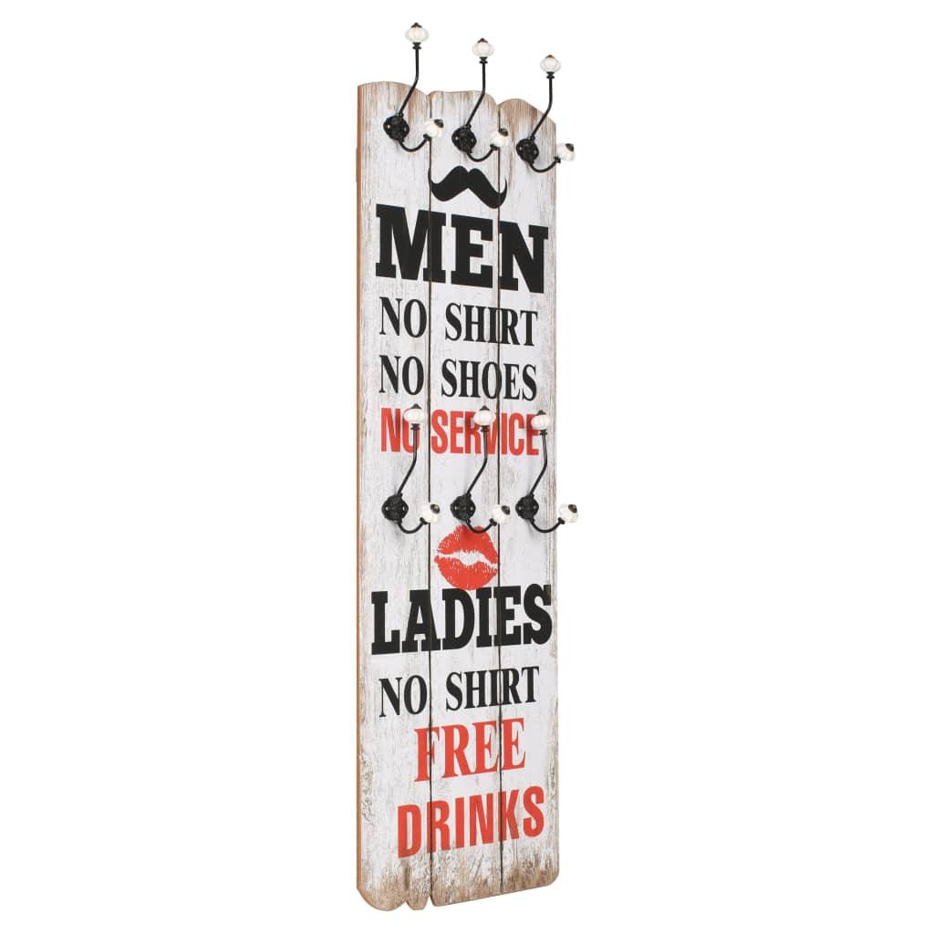 Perchero de pared MEN LADIES con 6 ganchos 120x40 cm