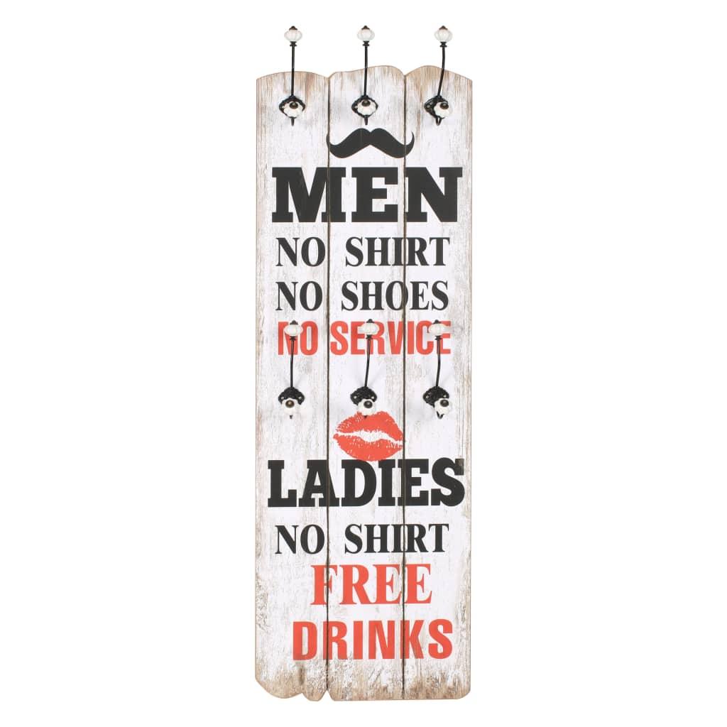 Perchero de pared MEN LADIES con 6 ganchos 120x40 cm