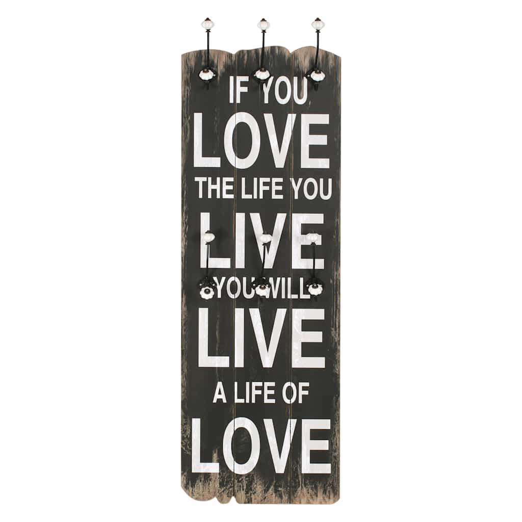 Perchero de pared LOVE LIFE con 6 ganchos 120x40 cm