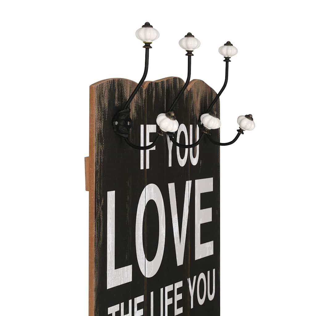 Perchero de pared LOVE LIFE con 6 ganchos 120x40 cm