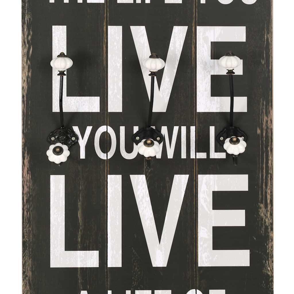 Perchero de pared LOVE LIFE con 6 ganchos 120x40 cm