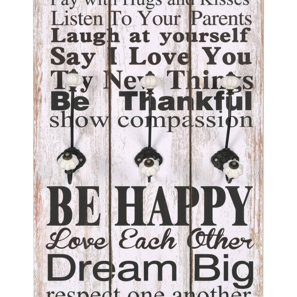 Perchero de pared FAMILY RULES con 6 ganchos 120x40 cm