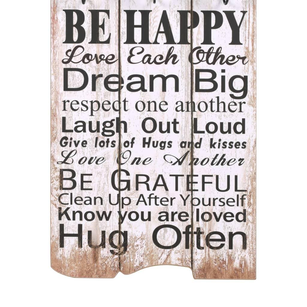 Perchero de pared FAMILY RULES con 6 ganchos 120x40 cm