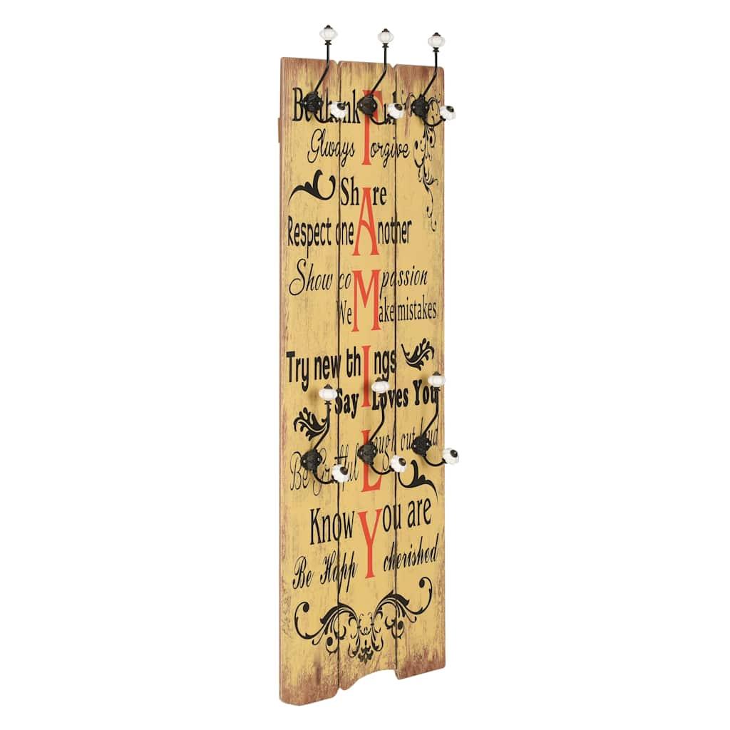 Perchero de pared FAMILY con 6 ganchos 120x40 cm