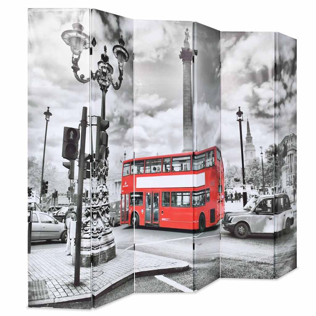 Biombo divisor plegable 160x170 cm bus Londres blanco y negro