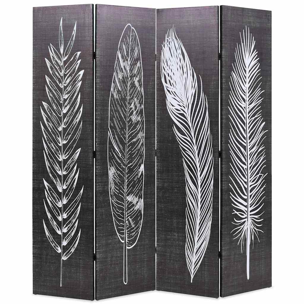 Biombo divisor plegable 120x170 cm plumas blanco y negro