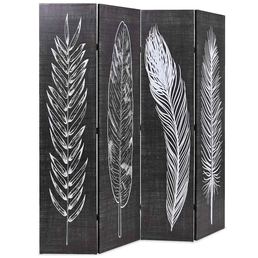 Biombo divisor plegable 120x170 cm plumas blanco y negro