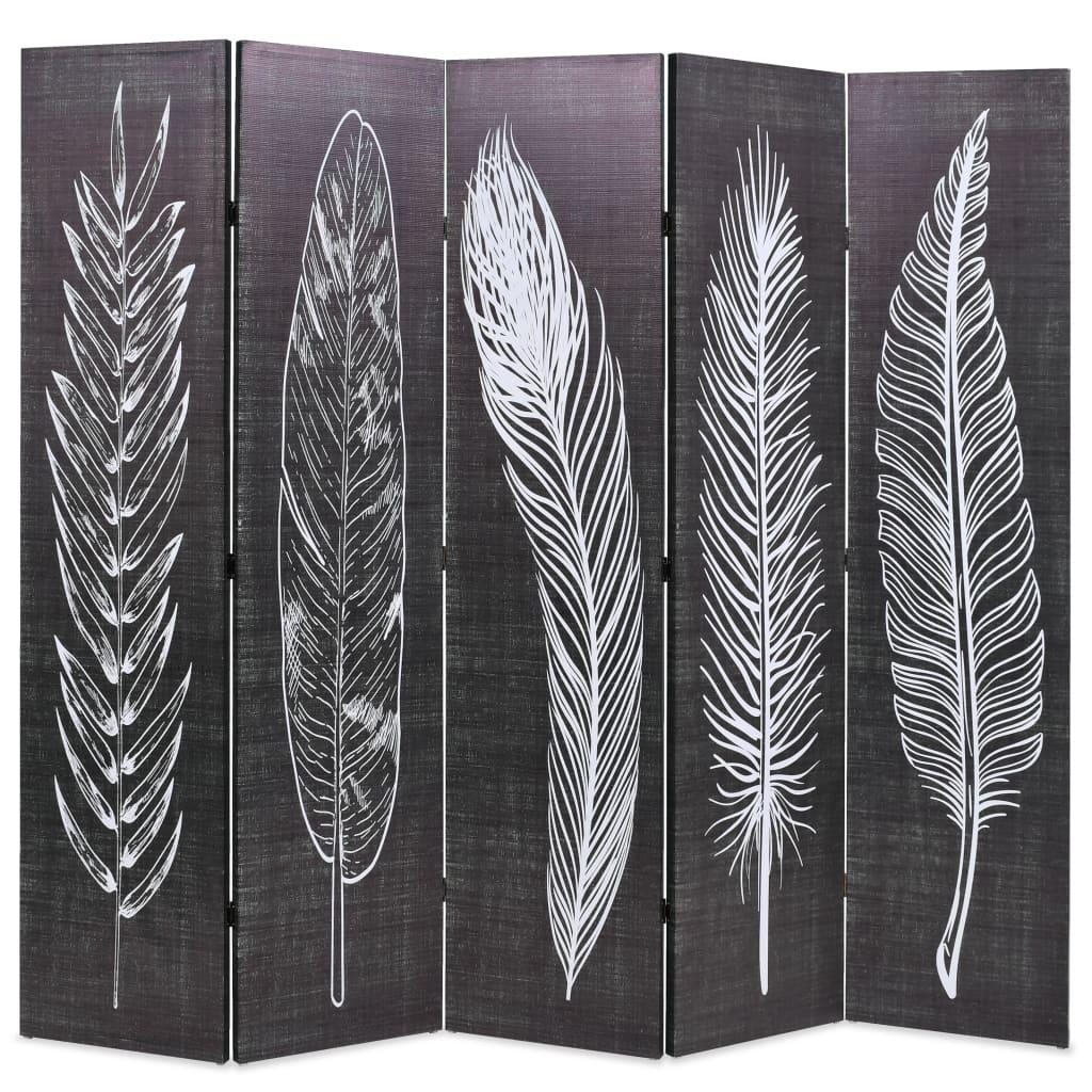 Biombo divisor plegable 120x170 cm plumas blanco y negro
