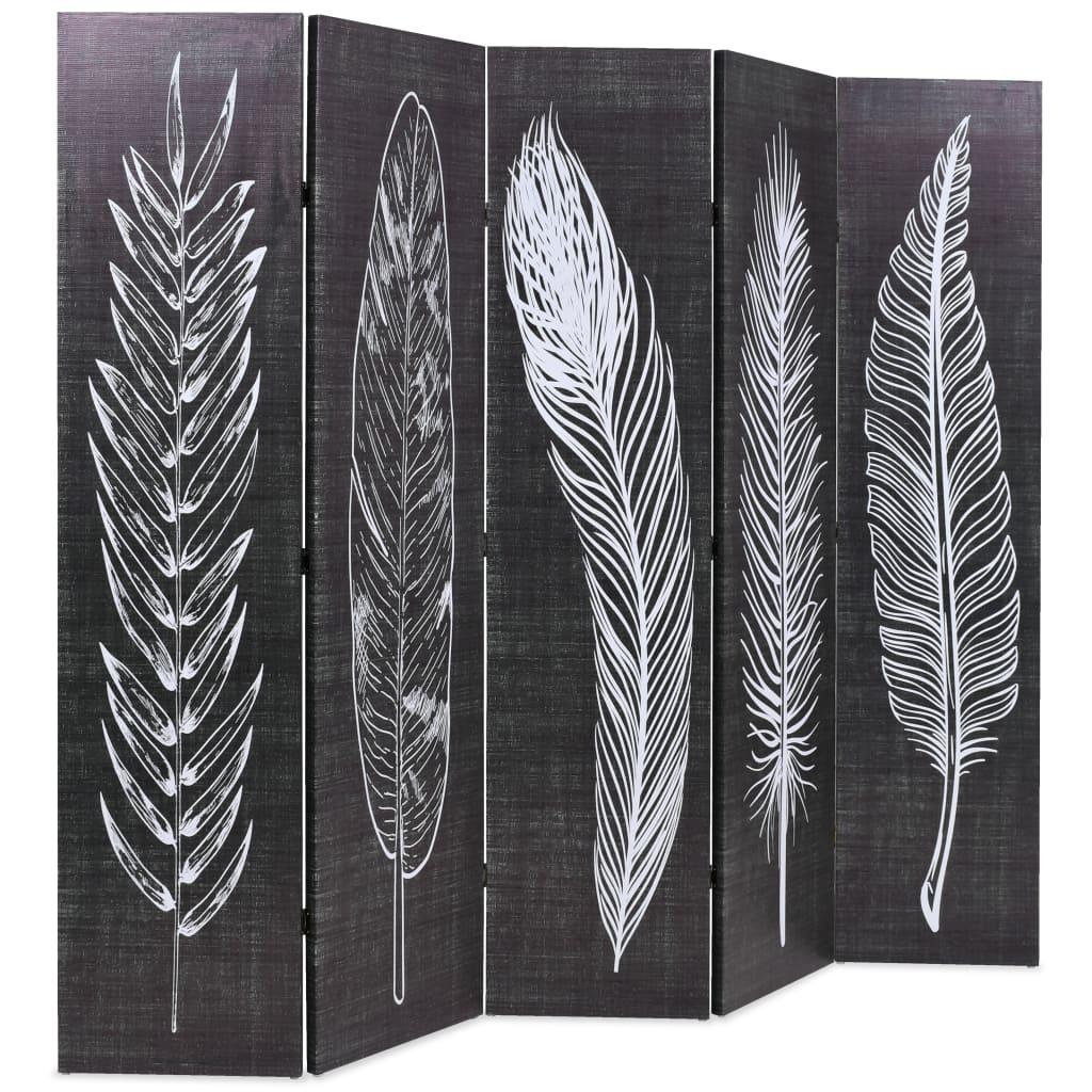 Biombo divisor plegable 120x170 cm plumas blanco y negro