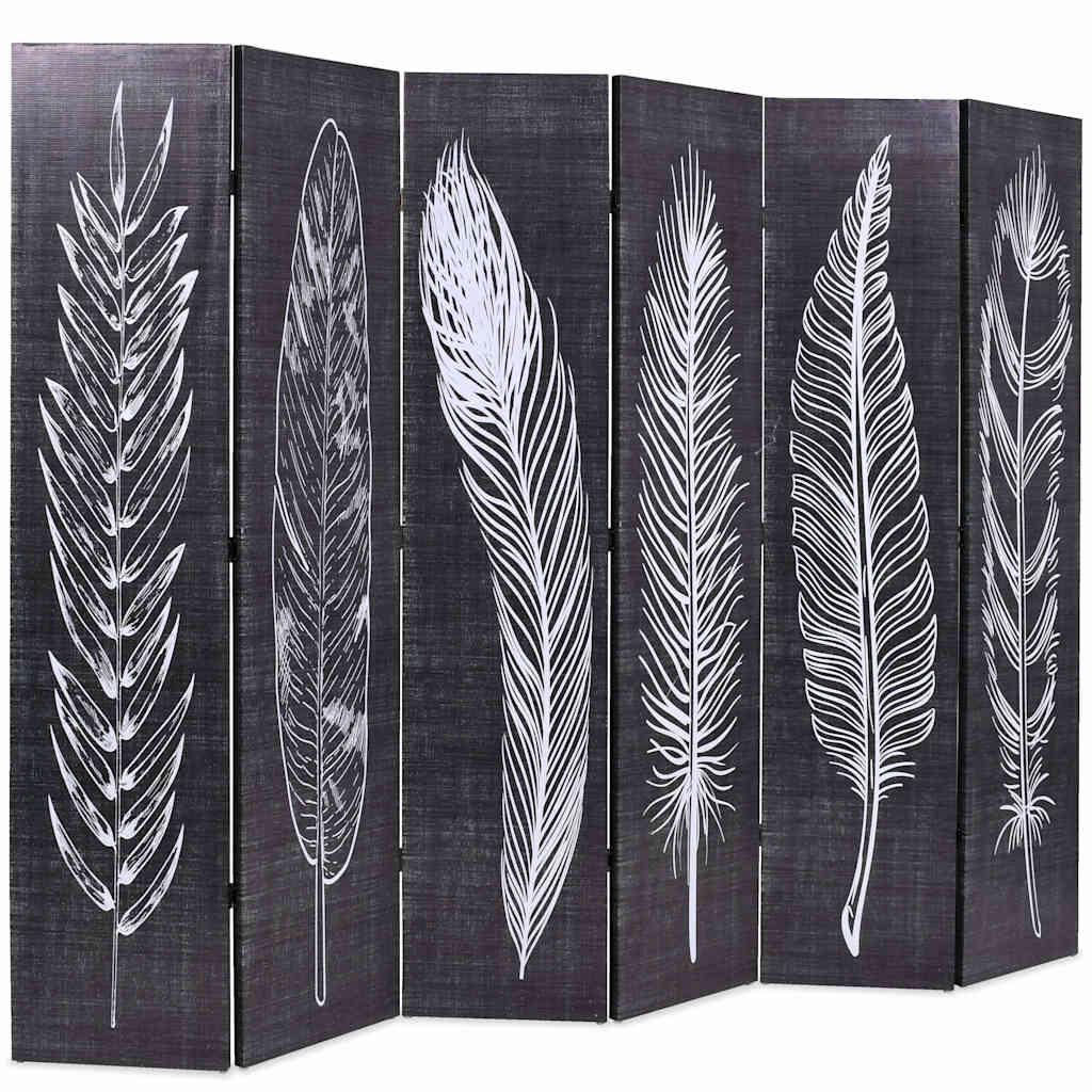 Biombo divisor plegable 120x170 cm plumas blanco y negro