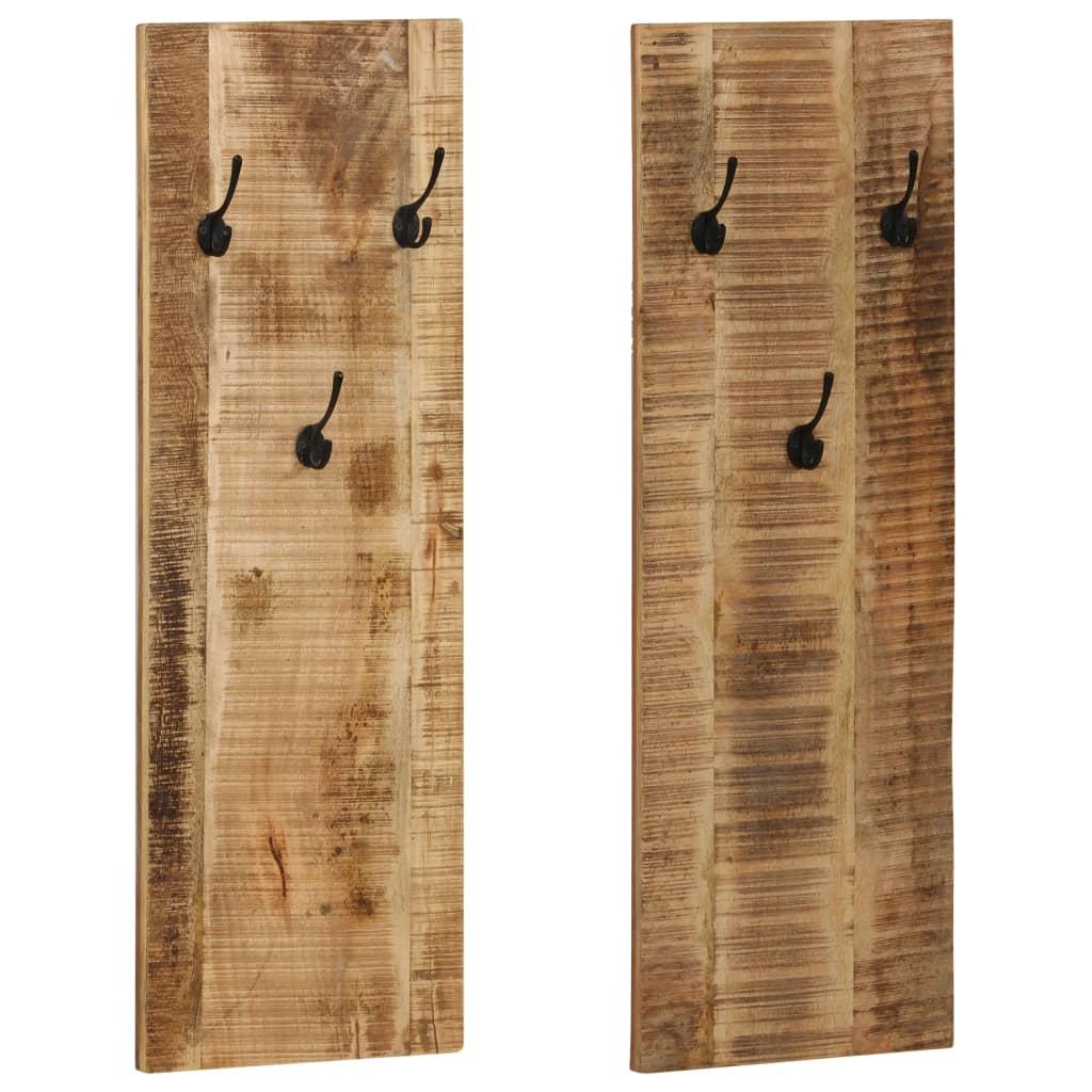 Percheros de pared 2 uds madera maciza de mango 36x110x3 cm