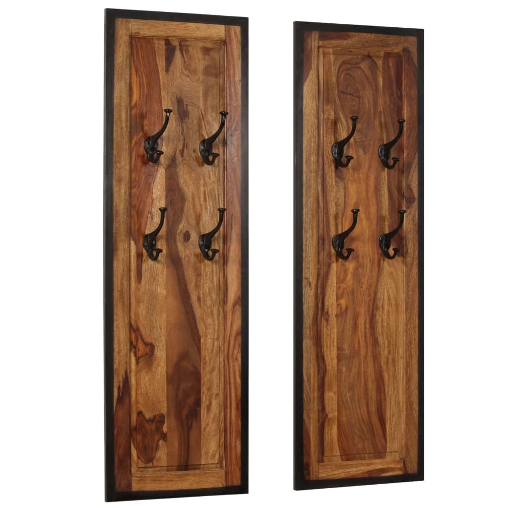 Percheros 2 unidades madera maciza de acacia 38x100 cm