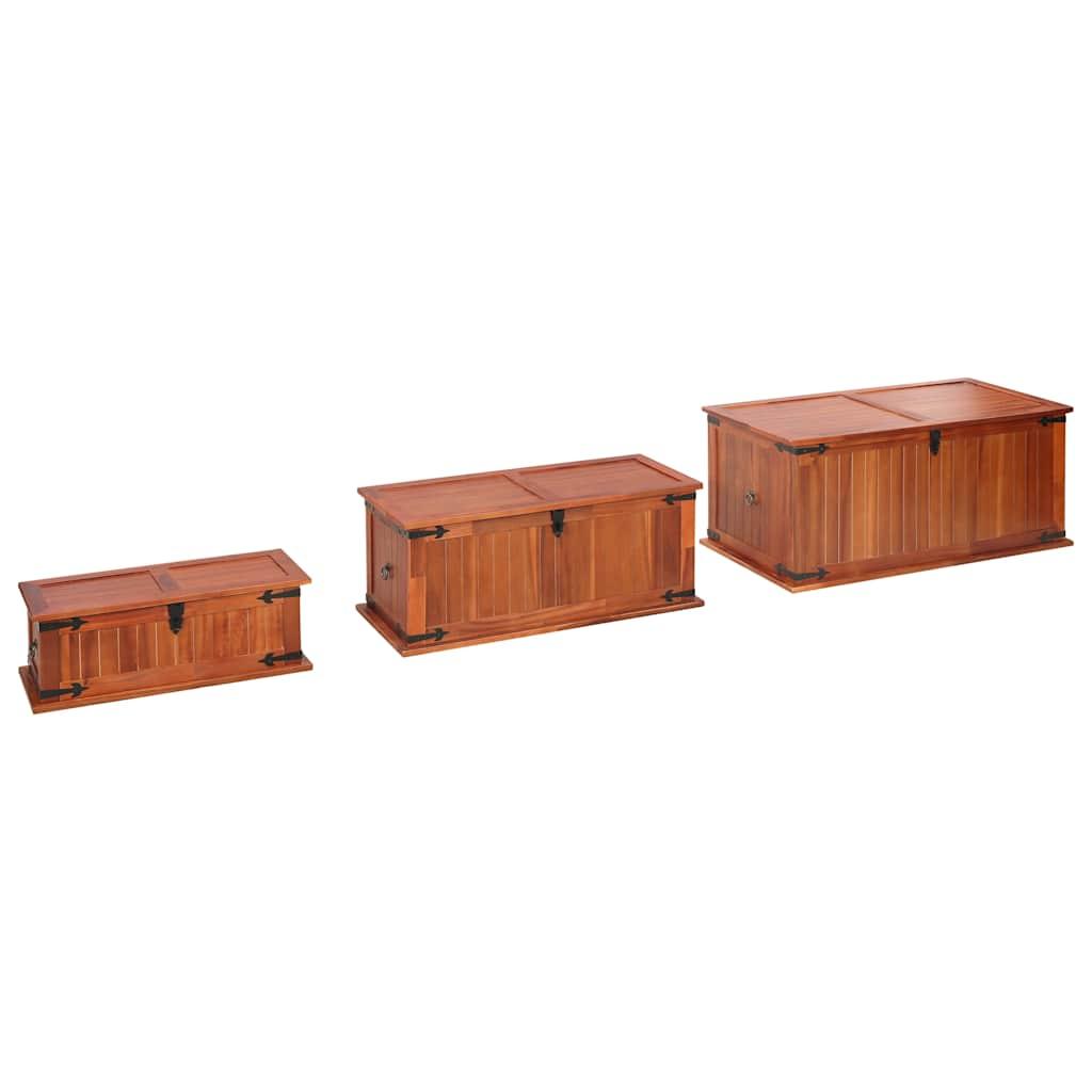Baúl de almacenamiento 3 piezas de madera maciza de acacia