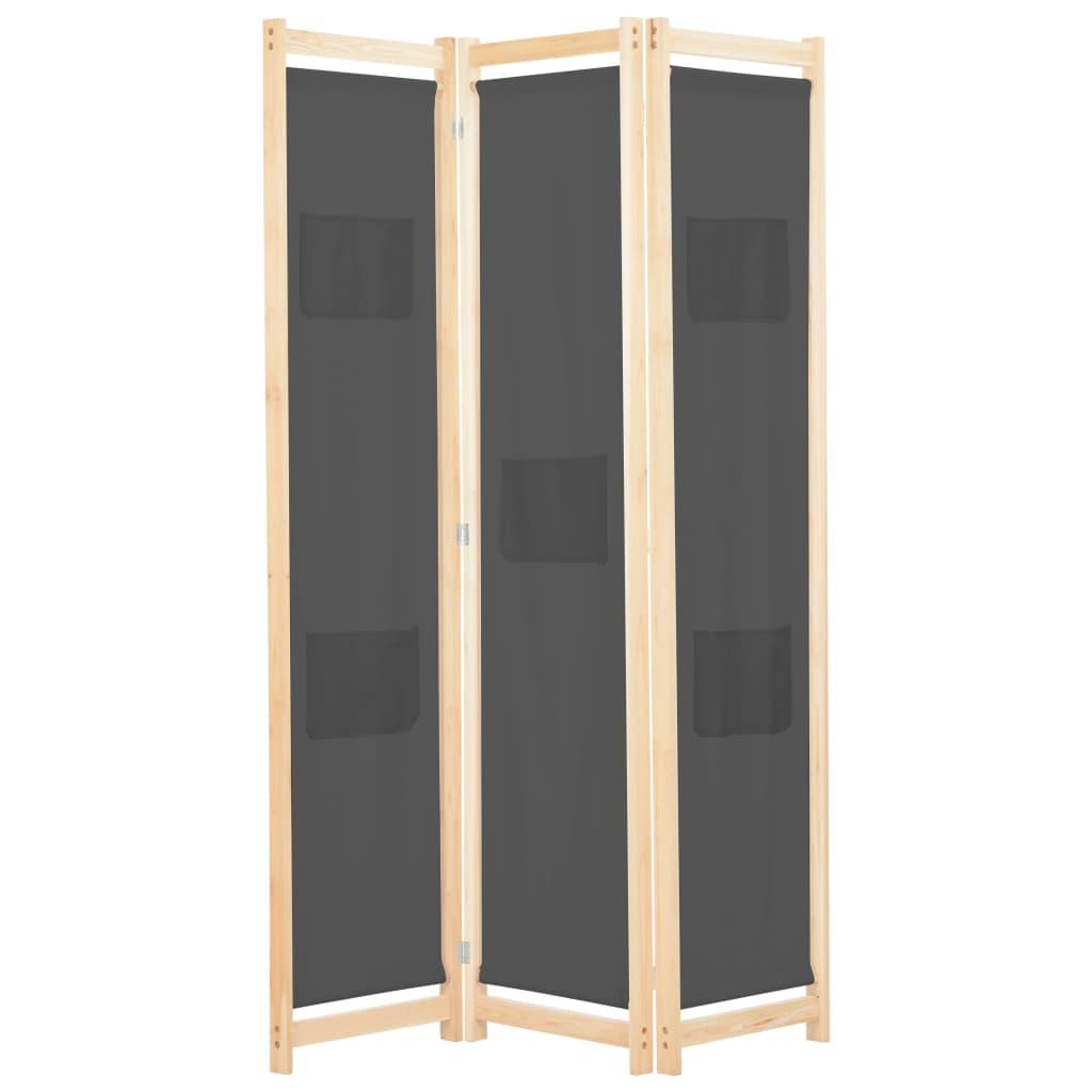 Biombo divisor de 3 paneles de tela gris antracita 120x220 cm