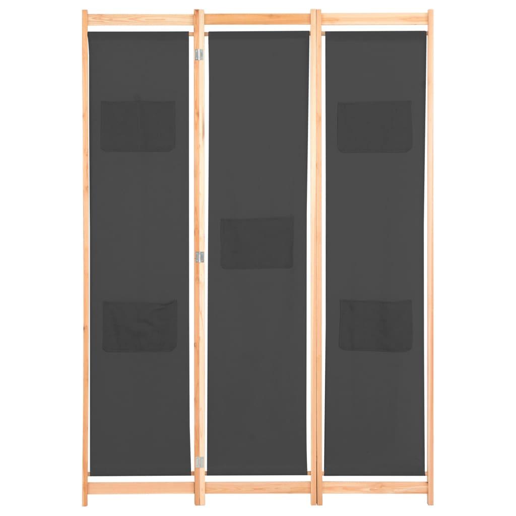 Biombo divisor de 3 paneles de tela gris antracita 120x220 cm