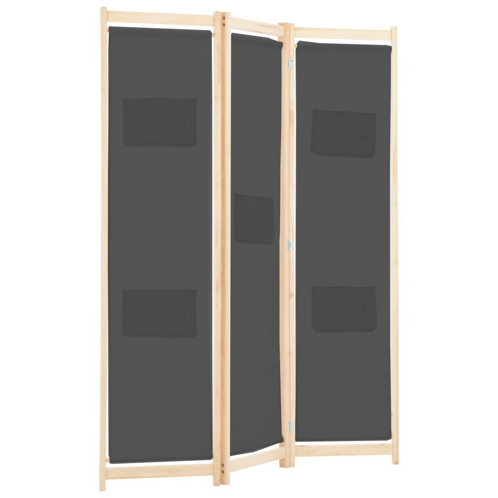 Biombo divisor de 3 paneles de tela gris antracita 120x220 cm