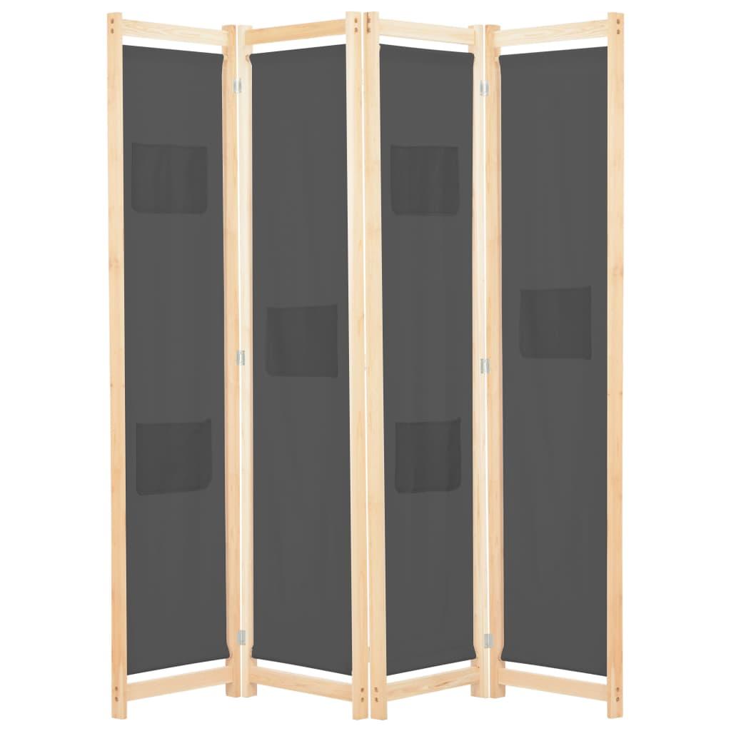 Biombo divisor de 4 paneles de tela gris antracita 200x220 cm