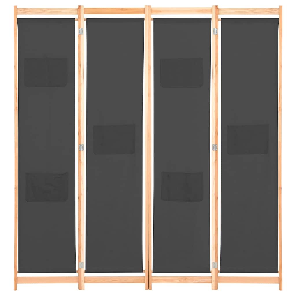 Biombo divisor de 4 paneles de tela gris antracita 200x220 cm