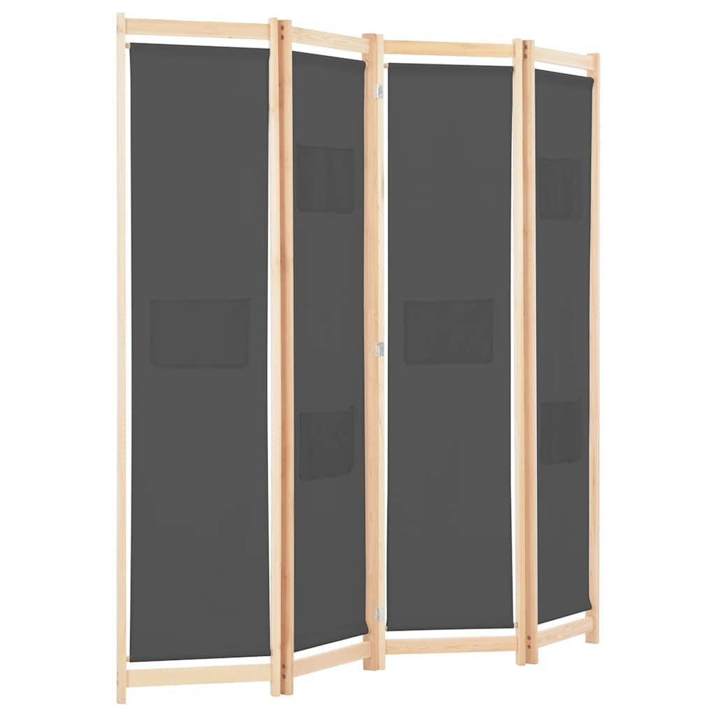 Biombo divisor de 4 paneles de tela gris antracita 200x220 cm