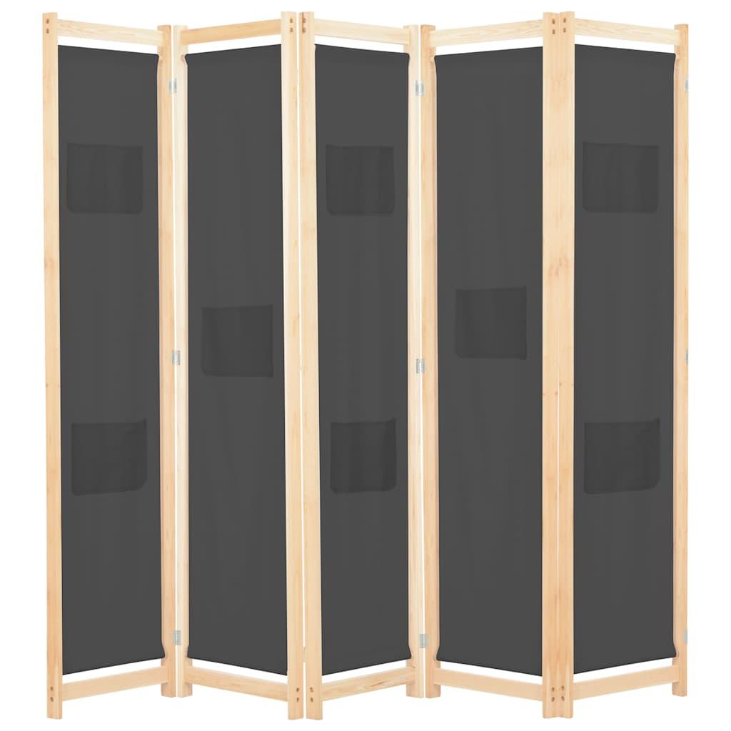 Biombo divisor de 5 paneles de tela gris antracita 200x200 cm