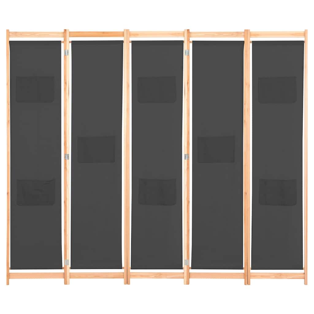 Biombo divisor de 5 paneles de tela gris antracita 200x200 cm