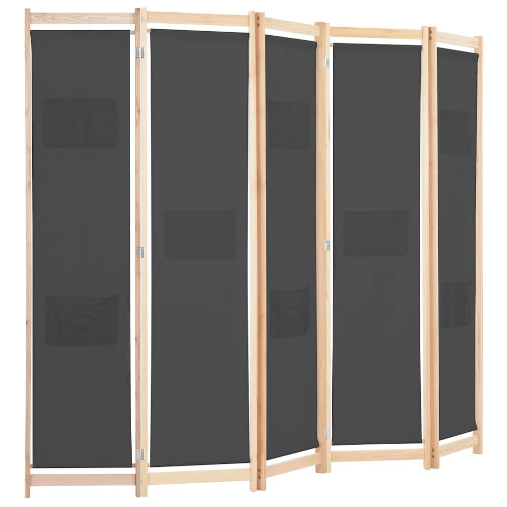 Biombo divisor de 5 paneles de tela gris antracita 200x200 cm