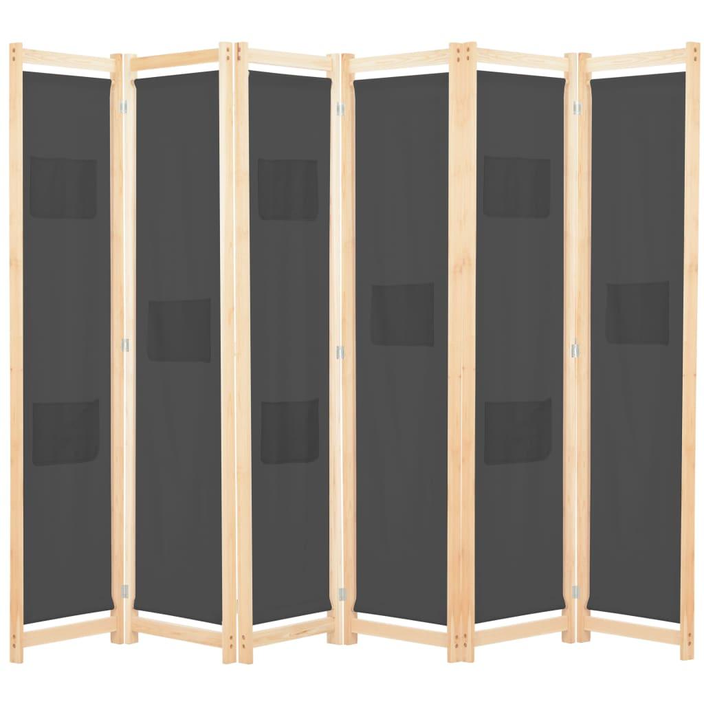 Biombo divisor de 6 paneles de tela color crema 240x170x4 cm