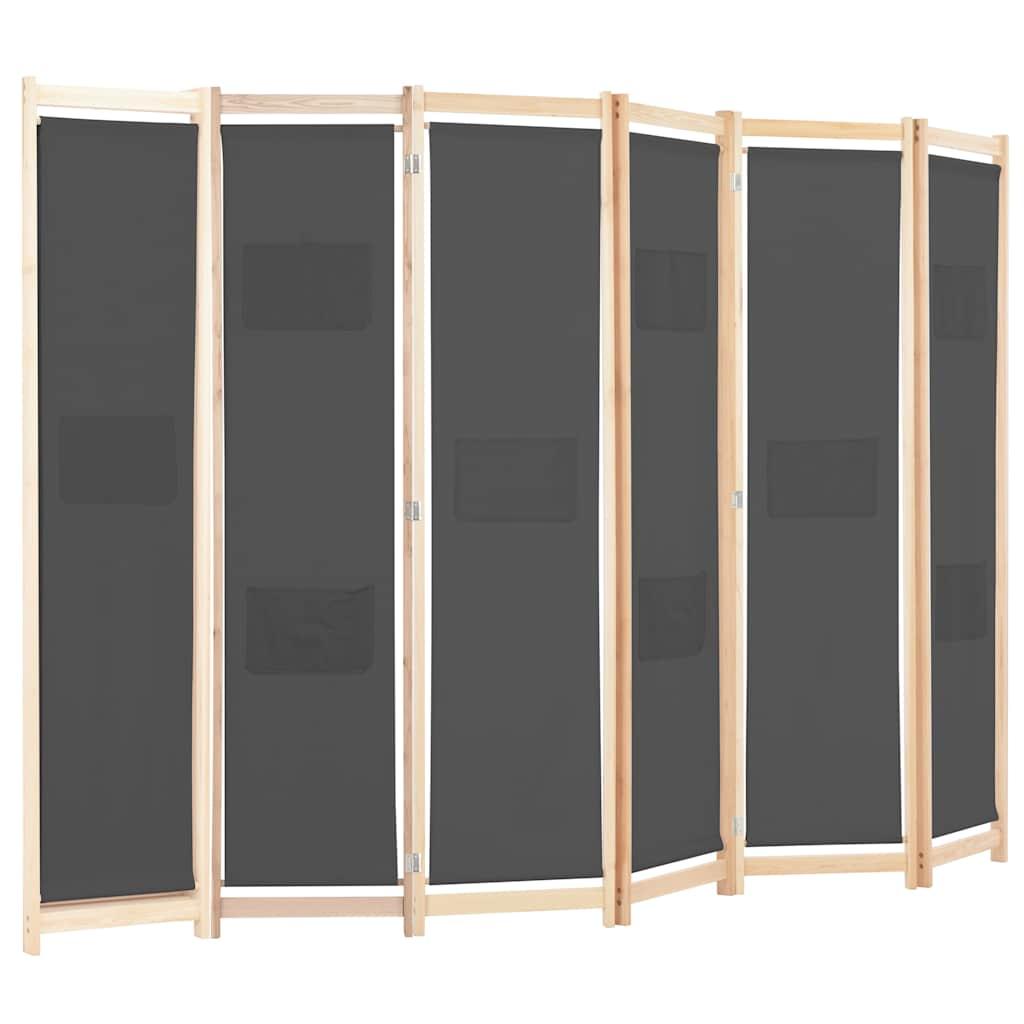 Biombo divisor de 6 paneles de tela color crema 240x170x4 cm